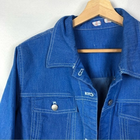 Denim & Co Indigo Blue Wash Button Down Trucker Jean Jacket M - Picture 3 of 4